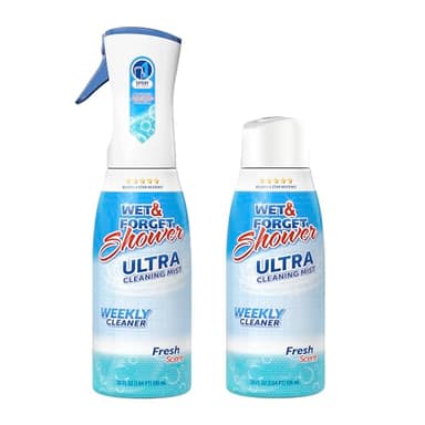 WET & FORGET Shower Ultra Cleaner Mist Fresh Scent No-Scrub Weekly Bathroom Spray for Fiberglass, Tile, Glass, Grout & More, 1 Spray and 1 Refill, 20oz each