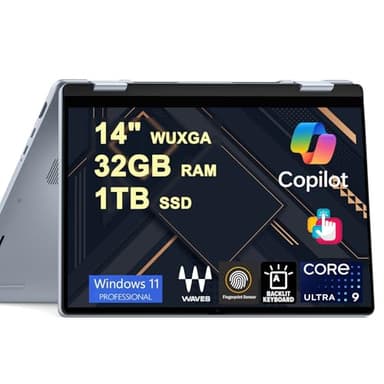 Dell 14 Plus 2-in-1 Laptop 14" WUXGA Touch Intel 8-core Ultra 9 288V (Up to 48 AI Tops) 32GB RAM 1TB SSD Backlit Fingerprint Wi-Fi7 for Creator Business Professional Win11Pro w/Copilot+ AI