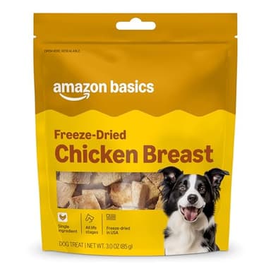 Amazon Basics Dog Treats Freeze Dried Raw Single Ingredient Chicken Breast, High Protein, Healthy Training Treats or Meal Topper for all Dogs, Grain-Free, 3 Oz (Pack of 1) (Previously Wag)