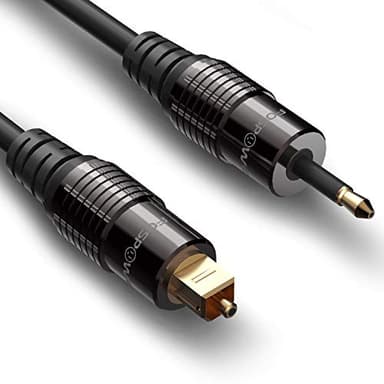 FosPower 24K Gold Plated Toslink to Mini Toslink Digital Fiber Optical S/PDIF Audio Cable with Metal Connectors & Strain-Relief PVC Jacket - 6ft