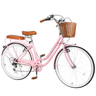 EISYROOD 26 Inch Beach Cruiser Bike for Women, Hybrid Womens Bike with 7 Speed, Adjustable Seat, Lightweight Women Beach Cruiser Bike with Anti-Skid Tires, V-Brakes (Double Ba, Pink)