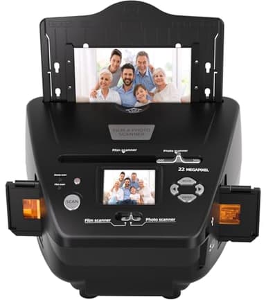Photo and Slide Scanner with 2.4” LCD Screen, Convert Negatives & Slides 35mm/135 Film, Photo(3R,4R,5R), Business Card to 22MP JPEG Digital Photos, 4GB SD Card Included