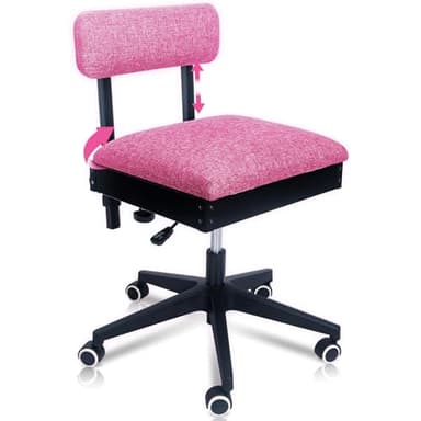 Pink Power Sewing Chair with Wheels and Adjustable Back Support - Hydraulic Armless Machine Chair for Crafting, Quilting, Artists - Sewing Room Furniture - Ergonomically Designed Professional (Pink)