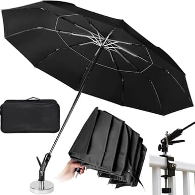 New 60" Folding Magnetic Umbrella,Designed for Outdoor Work,600lb Strong Suction Hvac Umbrella With Magnetic Base & Clamp,2-in-1 Sun & Rain Protection,180° Adjustable, Portable for HVAC (Black)