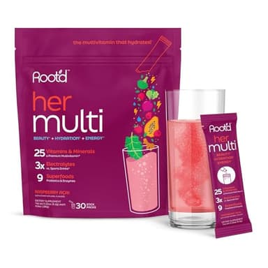 Root'd Multivitamin Powder for Women - 25 Vitamins & Minerals with 3X Electrolytes, 9 Organic Superfoods, Probiotics & Enzymes, Sugar-Free Multivitamin & Hydration | 30 Vitamin Drink Mix Packets