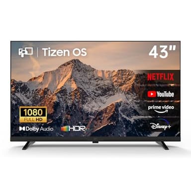 FPD Smart TV 43 Inch, 1080p FHD Television Powered by Tizen OS Compatible with Samsung TV Plus, Dolby Audio, HDR 10, SmartThings, Miracast, Gaming Hub, Voice Control Flat Screen TV (AT43-P1)