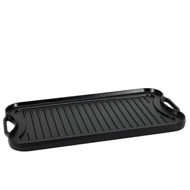 Amazon Basics Pre-Seasoned Cast Iron Reversible Rectangular Grill/Griddle with Even Heat Distribution, Black, 20 x 10.63 x 0.98 inch