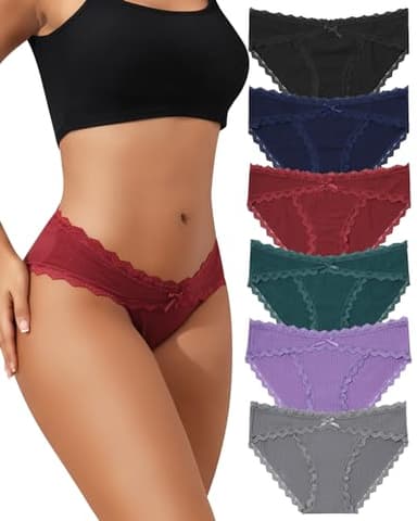 LEVAO Womens Underwear Cotton Cheeky Bikini Panties for Women Lace Stretch Hipster Ladies Briefs Multipack S-XXL