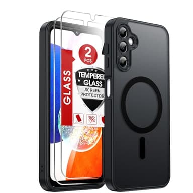 LeYi for Samsung Galaxy A14-5G Phone Case: A14 Samsung Phone Case [Magnet Fit] with [2 PCS] Screen Protector, Raised Camera Guard & Frosted Translucent Soft-Touch Protective Funda para A 14, Black