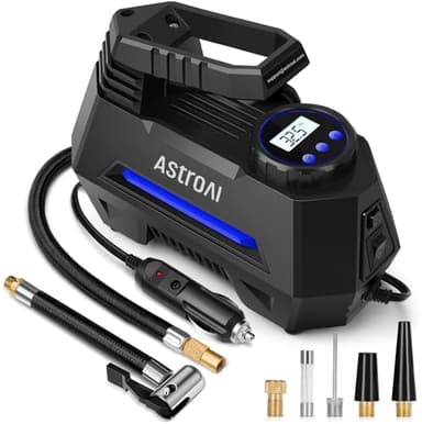 AstroAI AIRUN H Tire Inflator Portable Air Compressor Air Pump for Car Tires-Car Accessories, 9.8Ft Cord-12V DC-Powered Auto Pump with Digital Pressure Gauge, LED Light for Bicycle, Balloons, Blue