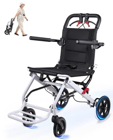 Wheelchairs for Adults Lightweight Foldable – Ultra Lightweight Transport Wheelchair, Portable Folding Transfer Chair for Seniors, Adolescents and Children, Narrow Wheelchair for Tight Spaces & Travel