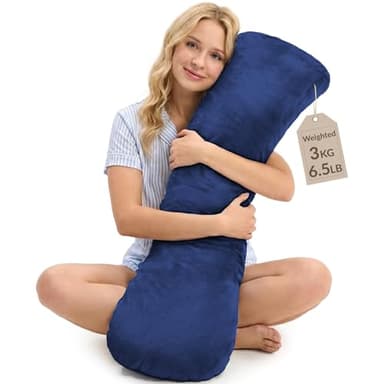 ODOXIA Weighted Pillow for Adults 6.5lbs (41" x 12") | Sleep Better & Feel Calm | Weighted Body Pillow for Stress Relief | Sleeping Hugging Pillows for Adults | Helps to Focus | Pillow (Blue, Big)
