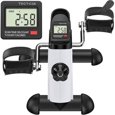 TABEKE Under Desk Bike Pedal Exerciser - Mini Exercise Bike for Arm/Leg Exercise, Pedal Exerciser for Seniors with LCD Display (White)