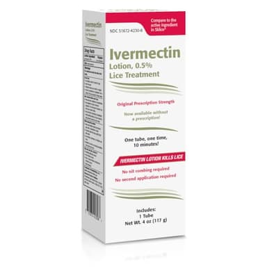 Ivermectin Lotion 0.5% Lice Treatment (4 Fl Oz) Fast-Acting 10-Minute Single Use, Prescription Strength Solution for Head Lice & Eggs, No Nit Combing Required, Adults & Kids 6 Months+