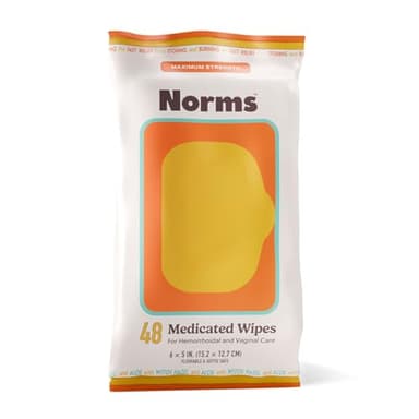 Norms Medicated Hemorrhoid Wipes with Witch Hazel and Aloe, Soothing Flushable Wipes for Itching, Burning & Swelling Relief, Hypoallergenic & Fragrance Free - 48ct (Pack of 1)