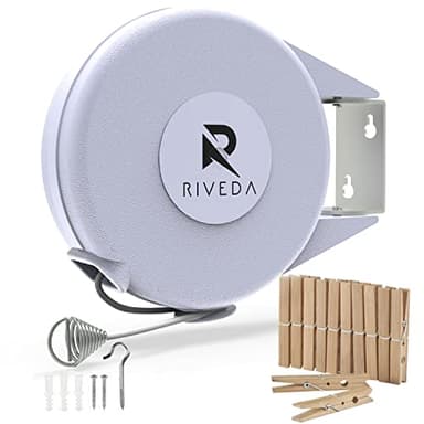 Retractable Clothesline - Portable Heavy Duty Indoor and Outdoor Washing Line - 40 Feet PVC Retracting Clothes Line with Wall Mount Hang The Wet Dry Clothing Laundry - Easy Installation (White)