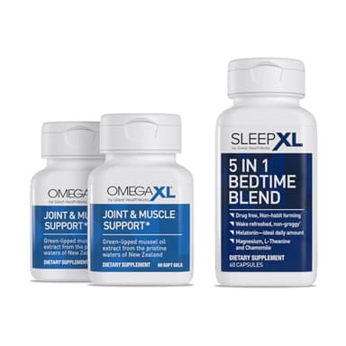 OmegaXL Joint Relief Supplement - Natural Muscle Support, 60 Softgels (2 Pack) & SleepXL immediate-Release melatonin, L-Theanine (Calming), Chamomile, Magnesium & B6 (60 Vegan Capsules)