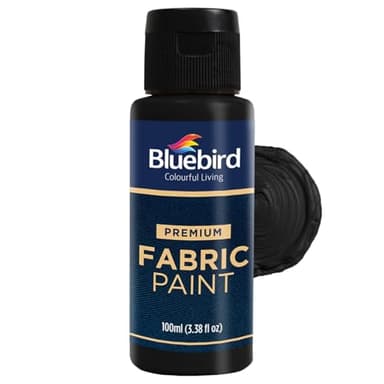 BLUEBIRD Fabric Paint, Lamp Black, 3.4 Fl Oz, Permanent Fabric Paints for Easter Decor, Clothes, Furniture Upholstery