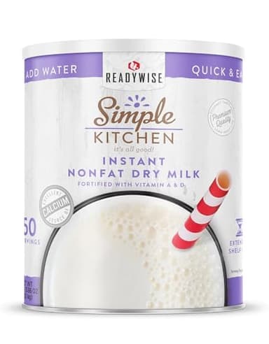 Simple Kitchen Instant Nonfat Dry Milk Powder - 50 Servings #10 Can, Non Fat Powdered Milk Bulk, Dried & Vitamin D Fortified, Daily Use & Emergency Food Long Term Storage, up to 25 Year Shelf Life