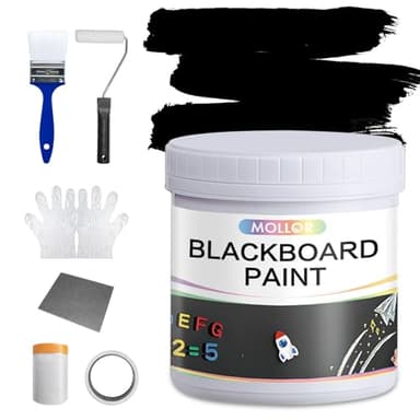 Mollor Chalkboard Paint Black Chalk Board Paint for Wall, Wood, Metal, Glass, Plaster Boards Sign, Frame or Any Surface, Use with Chalk Pen Wet Erase, Non-Toxic, Quick-Dry - 500g, 16Oz Cover 65 sf