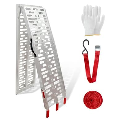 TARNANVEL Aluminum Loading Ramp with Handle, 750 Lbs Capacity, 7.25ft Motorcycle Ramp Folding Powerspots Ramps with Load Straps for Pickup Trucks, Motorcycles, Lawnmowers, Dirt Bikes