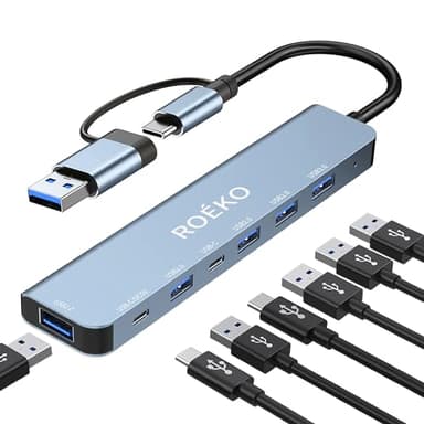 USB Hub 3.0,USB c hub,USB hub with Multiport Adapter, USB Splitter with 1xUSB 3.0,4xUSB2.0,2 x USB C,Hub for MacBook Pro/PC/Laptop/Tablet Devices (Grey 7in1)
