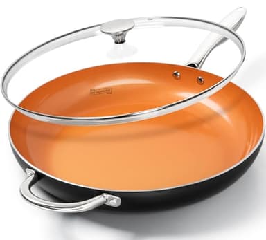 MICHELANGELO Large Frying Pan with Lid, 14 Inch Ceramic Skillet with Nonstick Coating, Healthy Non Stick Fry Pan, Induction Compatible