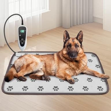 GOLOPET Large Dog Heating Pad 34x21in with Smart Thermostat Switch and Power Line Protection Tube,Obtained MET and UL Dual Certification,Waterproof Pet Heating pad, Suitable for Dogs of All Ages
