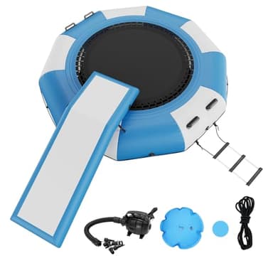 VEVOR Recreational Water Trampoline 10ft, Inflatable Water Bouncer Portable Bounce Swim Platform with Slide, Electric Air Pump & 3-Step Ladder, Adult Kid Floating Rebounder for Lake Pool Water Sports