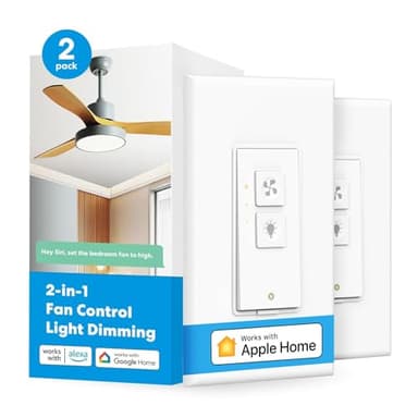 meross Smart Ceiling Fan Control and Dimmer Switch, Supports Apple HomeKit, Alexa, Google & SmartThings, 2.4G Wi-Fi Fan and Light Switch Combo, 4 Fan Speed, Neutral Wire Needed, Single Pole, 2 Pack