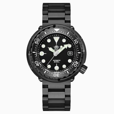 ADDIESDIVE Scuba Dive Watch Diver 300 M Water Resistant Sapphire Crystal 44.5 MM Big Black Analog Luminescent Chromalight Dial Mens Automatic Watch