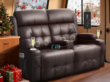 RV Loveseat Recliner Sofa, Wall Hugger Massage Reclining RV Couch with USB, Insert Pockets, Cup Holders, 150° RV Recliners Sleeper Sofa for RV Furniture & Travel Trailers & Home Theater Seating