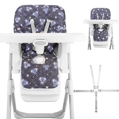 Lunobubo Baby High Chair Cover 2-in-1 Reversible, Includes 5-Point Harness Strap, Waterproof & Soft Dual-Side High Chair Pad Cushion, Machine Washable, Extra Thick Highchair Protector - Grey