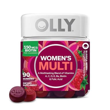OLLY Women's Multivitamin Gummy, Vitamins A, D, C, E, Biotin, Folic Acid, Adult Chewable Vitamin, Berry Flavor, 45 Day Supply - 90 Count