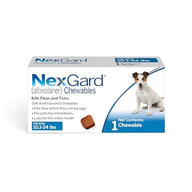 NexGard® (afoxolaner) Flea and Tick Protection for Dogs Oral Soft Beef Flavored Chewables,10.1 to 24 lbs. (Blue Box) 1 Chew (1 Month Supply)