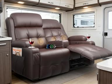 Furgatti Reclining Loveseat, 55.1" RV PU Leather Wall Hugger Recliner Love Seats Sofa with Charging Station, Removable Armrest, Cup Holder, Double Recliners Couch, Manual Love Seat for Living Room