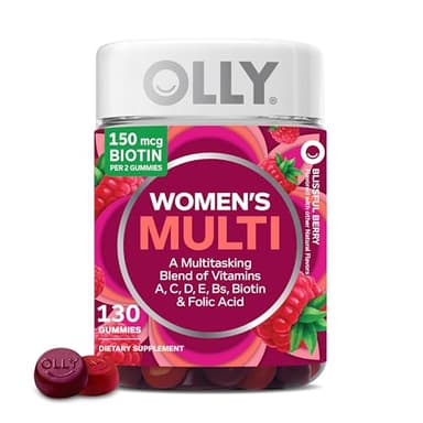 OLLY Women's Daily Multivitamin Gummy, Vitamins A, D, C, E, Biotin, Folic Acid, Adult Chewable Vitamin, Berry Flavor, 65 Day Supply - 130 Count
