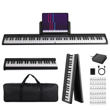 MARVTOWN Portable Folding Piano Keyboard, 88Keys Semi-Weighted Full Size, Foldable Digital Piano, Rechargeable Electric/Electronic Keyboard Piano w/MIDI Bluetooth&two speakers&Carry-case Beginner