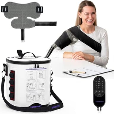 Cold Therapy Machine for Shoulder with Programmable Timer, Portable Ice Machine for Shoulder After Surgery, Lightweight Replacement Recovery System, Cryotherapy Pain Relief w/Compression Pad