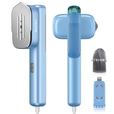 FEPPO Travel Steamer for Clothes, 110-240V Dual Voltage Portable Steamer & Iron 2 in 1, Fast Heat Up, 1100W Powerful Garment Steamer, Large Ceramic Heat Panel for Home & Global & Europe Traveling