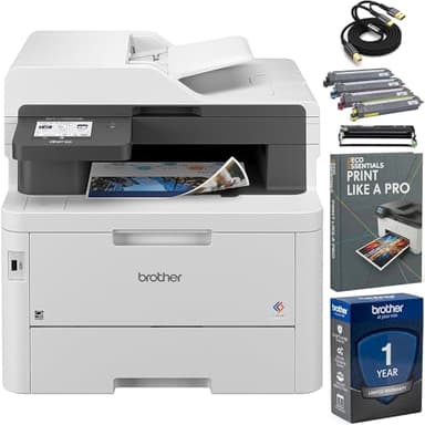 Brother MFC-L3780CDW Wireless Color Laser All-in-One Printer, Print Scan Copy Fax, 31 PPM Duplex Printing, 50-Sheet ADF, Ethernet & Mobile Printing, USB-B to USB-C/A Cable and Print Like a Pro Guide