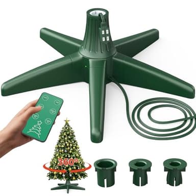 CreiYuan Rotating Christmas Tree Stand, Thickened ABS, Sturdy 5-Legged Design, Includes 3 Adapters & Sockets, Supports up to 7.8ft Rotating Tree Stand for Artificial Christmas Tree