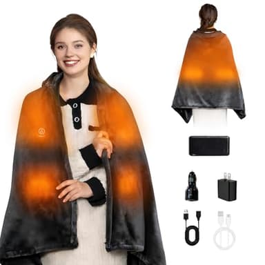 MIMYTH Cordless Heated Blanket with Hood, Rechargeable Wearable Heated Blanket Battery Powered with 20000 mAh Battery, 9 Heating Zones, 3 Levels, Portable Heated Throw Blanket, Camping