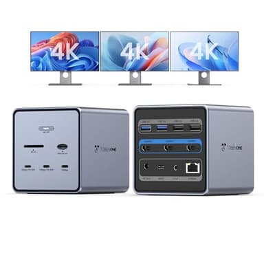 TobenONE 16-in-1 Laptop Docking Station 𝗧𝗿𝗶𝗽𝗹𝗲 𝟰𝗞 Monitor with 150W Power Supply, 3 HDMI, 2.5Gbps Ethernet, 7 USB, USB-C Docking Station for Thunderbolt 5/4/3 Windows/Dell/Lenovo/HP/Asus
