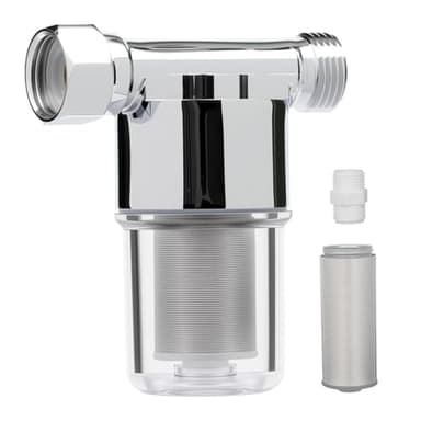 40 Micron Brass Sediment Filter, Reusable Sediment Water Filter for Washing Machine, Shower,Gardens, Well Water Traps Sand Particles, Rust, and Copper Shavings (Chrome)
