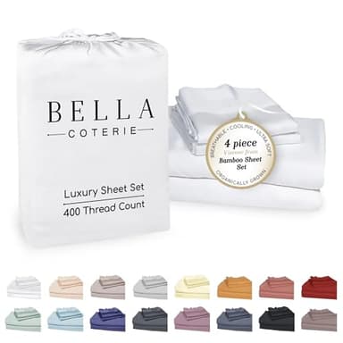 Bella Coterie Luxury Bamboo Viscose 34” Split Top King Size Sheet Set | 1 Fitted Sheet for Sleep Number & Adjustable Beds | 100% Organically Grown | Cooling & Soft | 18” Deep Pocket [White]