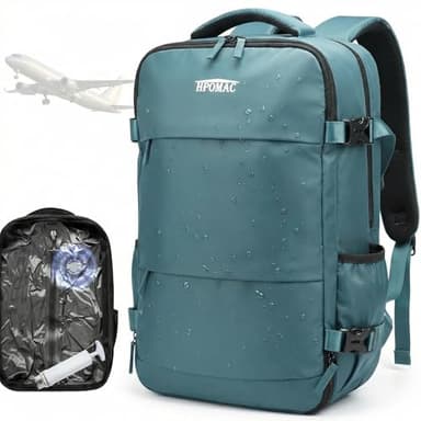 Vacuum Compression Backpack, Carry-On Size Travel Backpack with Vacuum System and Pump, Expands to 40L Packing Capacity, Fits 17” Laptop & 2–5 Days of Clothes, Water-Resistant Compression Backpack