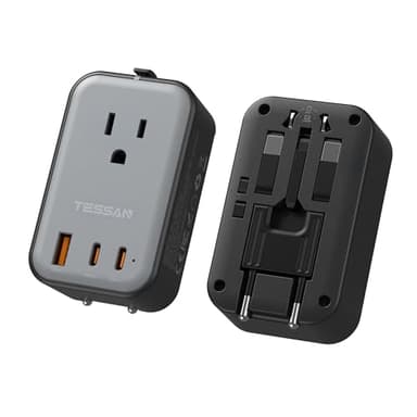 TESSAN Travel Adapter 009, PD 20W Universal Power Adapter 2 USB C 1 USB A, Ultra Thin International Plug Adaptor Worldwide Outlet for US to European UK Italy Spain New Zealand (Type C G A I), 1 Pack