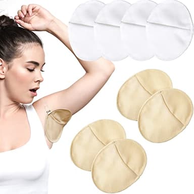 4 Pairs Underarm Sweat Pads Reusable Armpit Absorbing Guards Washable with Shoulder Strap Under Arm Breathable Absorbent Sweat Protectors Pads Guards for Women and Men(Nude, White)