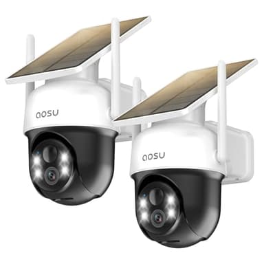 aosu Solar Camera Outdoor Wireless - 100% Wire-Free Outdoor Security Camera Wireless with Fixed Solar Panel,360° Panoramic View, Human Auto Tracking, 2K Color Night Vision